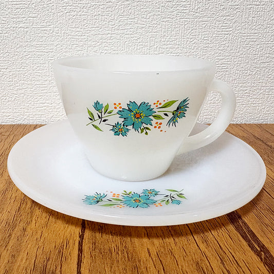 【中古】ファイヤーキング FireKing フォーゲットミーノット(Forget Me Not / 勿忘草・ワスレナグサ) カップ&ソーサー(C&S)