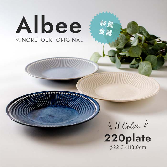 美濃焼】【Albee アルビー】軽量 プレート 22㎝ 撥水 大皿 ワン