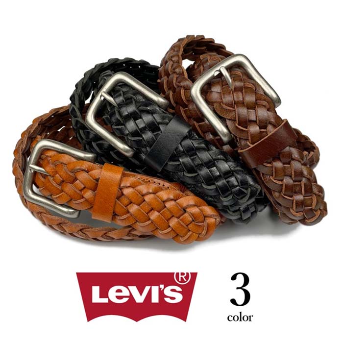 【送料無料】Levi's　リーバイス　リアルレザー　メッシュ ベルト　編み込みベルト　メンズ　全３色　牛革　カジュアル　プレゼント　ギフト