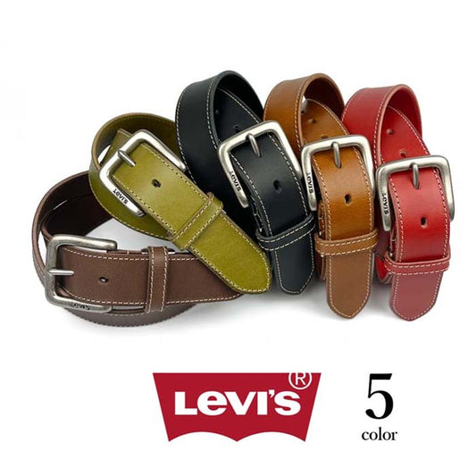 【送料無料】Levi's リーバイス リアルレザー ステッチデザイン プレーン ベルト 牛革 カジュアル 全5色