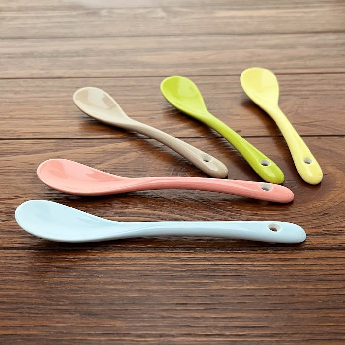 【美濃焼】カラフルスプーン 5色組 日本製 陶磁器 ティースプーン デザートスプーン アイスクリーム カトラリーセット レンジ可