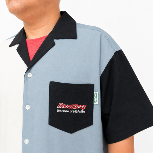 麻ライク刺繍シャツ / バーガー 半袖　POWER TO THE PEOPLE（ユニセックス）