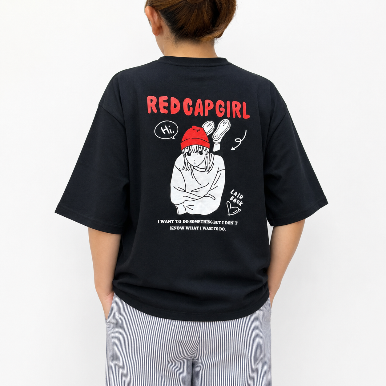 ユニセックス【RED CAP GIRL】 20/-オープンエンド天竺 バックプリント 半袖Tシャツ 1