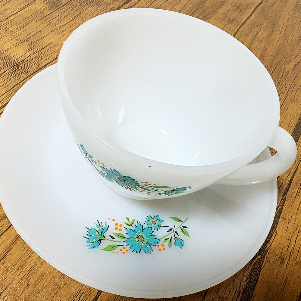 【中古】ファイヤーキング　FireKing　フォーゲットミーノット（Forget Me Not / 勿忘草・ワスレナグサ） カップ＆ソーサー（C&S）