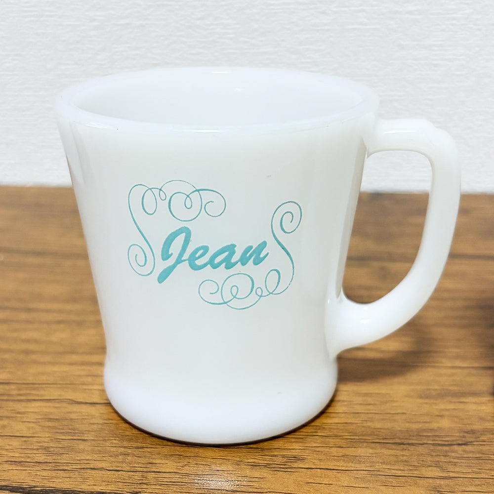 【中古】ファイヤーキング　FireKing　ネームマグ「Jean（ジーン）」＆「Robert（ロバート）」　2個セット