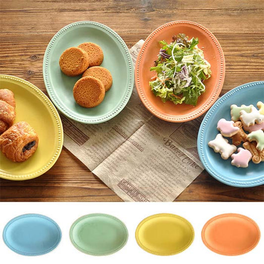 【美濃焼】ラ・クレールオーバルトレー21.7cm　中皿　ドットリム　日本製　美濃焼　北欧風　陶磁器　食器　テーブルウェア　華やか　レンジ可